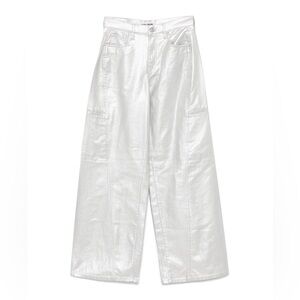 NWOT DKNY Silver Metallic High Rise Wide-Leg Cargo Jeans